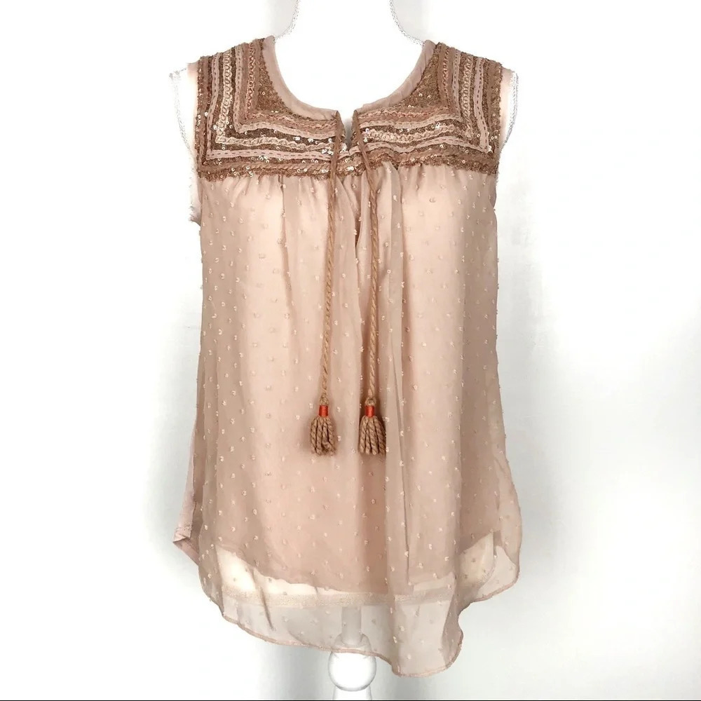 Anthropologie A Common Thread | Blush Sequin Top